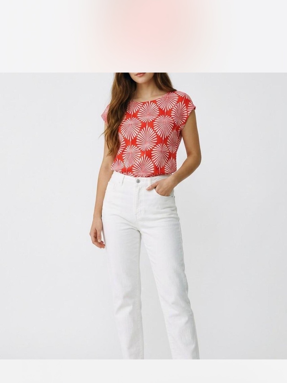 Joie Red Short Sleeve Floral 100% Linen Print Top